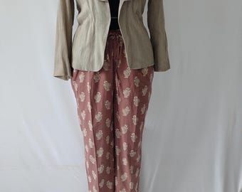 Pantalones de pijama de algodón con estampado de bloques: ropa de estar bohemia con bolsillos