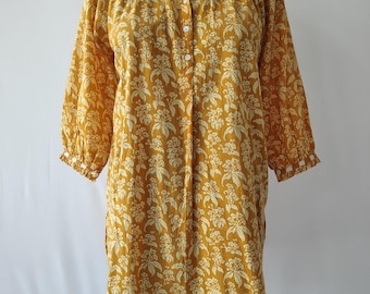 Yellow Floral Cotton Tunic Top: Cottagecore Summer Blouse