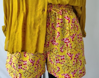 Block Print Cotton Beach Shorts: High Waist Lounge Wear