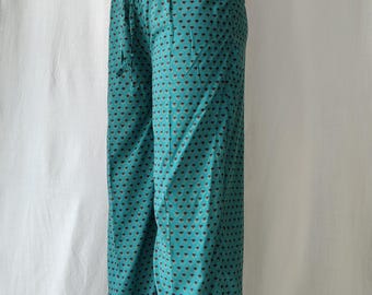 Pantalones de modal acampanados estilo bohemio: pantalones de estar por casa con estampado de bloques hechos a mano, talla M
