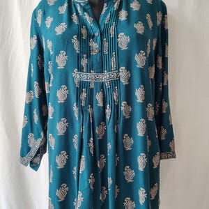 Blue Floral Tunic Top | Ethnic Indian Blouse | Rayon Casual Workwear Top | Vacation Comfy Tops | Cottagecore Everyday Tunic | Gifts for her