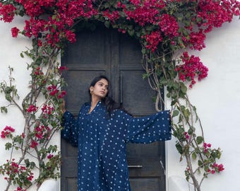 Abito Lungo In Caftano Shibori Tie-dye Rayon Fatto A Mano, Stile Boho Resort - Italia - Foto 8