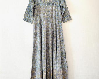 Boho Flared Maxi Dress : Indian Hand Block Print Cotton Outfit