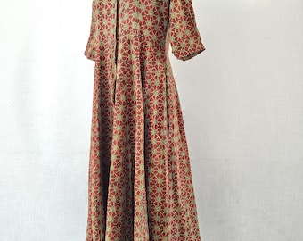 Block Print Cotton Maxi Dress : Button Down Summer Boho Lounge Wear Dress