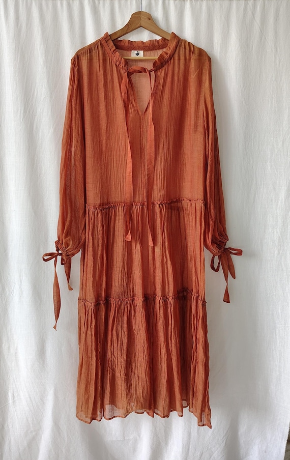 open lace back dress Light Orange Puff Sleeve Babydoll Dress