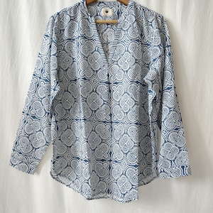 Blue Cotton Tunic Top | Comfy Summer Blouse | Block Print Top Relaxed Fit | Tops & Blouses | Indian Shirt | Everyday Tunic | Gifts for her