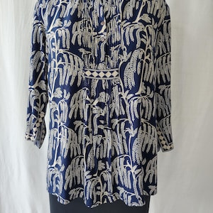 Elegant Floral Blouse || Comfy Summer Wear Shirt || Tropical Navy Blue Tunic Top || Casual Boho Tunic || Office wear Top || Gifts for her