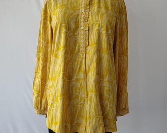 Floral Block Print Tunic Top: Long Sleeve Modal Blouse