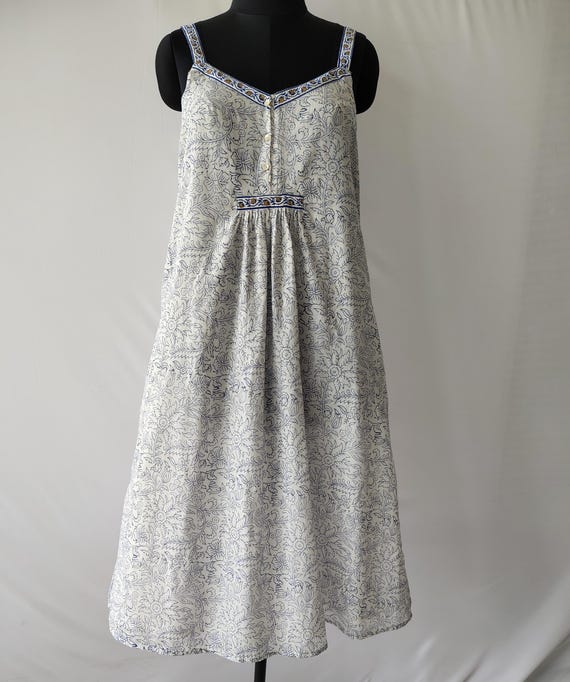 Floral Cotton Sundress: Hand Block Printed Boho Midi Dress