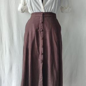 Linen Viscose Midi Skirt: Brown A-Line Boho Skirt with Pockets