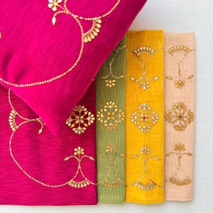 Yellow Hand Embroidered Cushion Cover | Indian Gotapatti Cotton Silk Pillow | Boho Sofa Decor image 2