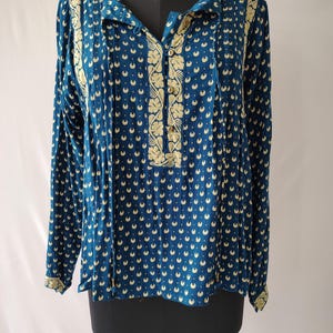 Blusa Boho Azul Índigo: Blusa Rayon Cottagecore