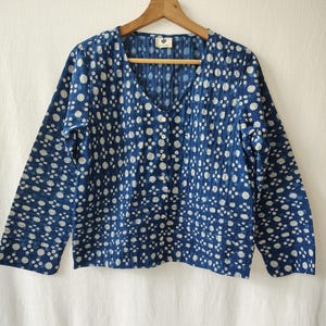 Boho Cotton Blouse | Buttondown Cotton Shirt | Women&#39;s Casual Work Wear | Comfy Summer Top | Handcrafted | Cotton Jacket |Cotton Block Print