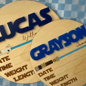 Lightsaber Wooden Birth Announcement | Personalized Newborn Announcement | Baby Shower Gift | Newborn Gift