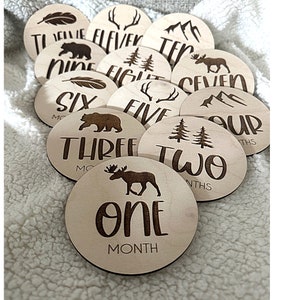 Wald Meilenstein Marker, Baby Meilenstein Woodland Discs Marker, Holz Meilenstein Karte, Foto Requisite, Wald Kinderzimmer Thema, Baby-Dusche-Geschenk