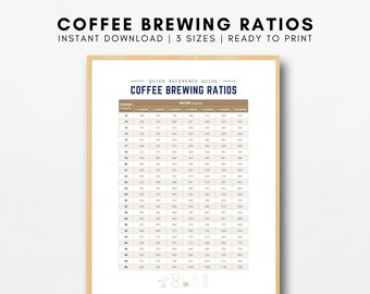 Coffee Brewing Guide Print Coffee Brewing Ratios Poster Coffee Wall Art Coffee Gifts Coffee Bar Shop Lover Gift Kitchen Art Coffee Bar Cafe