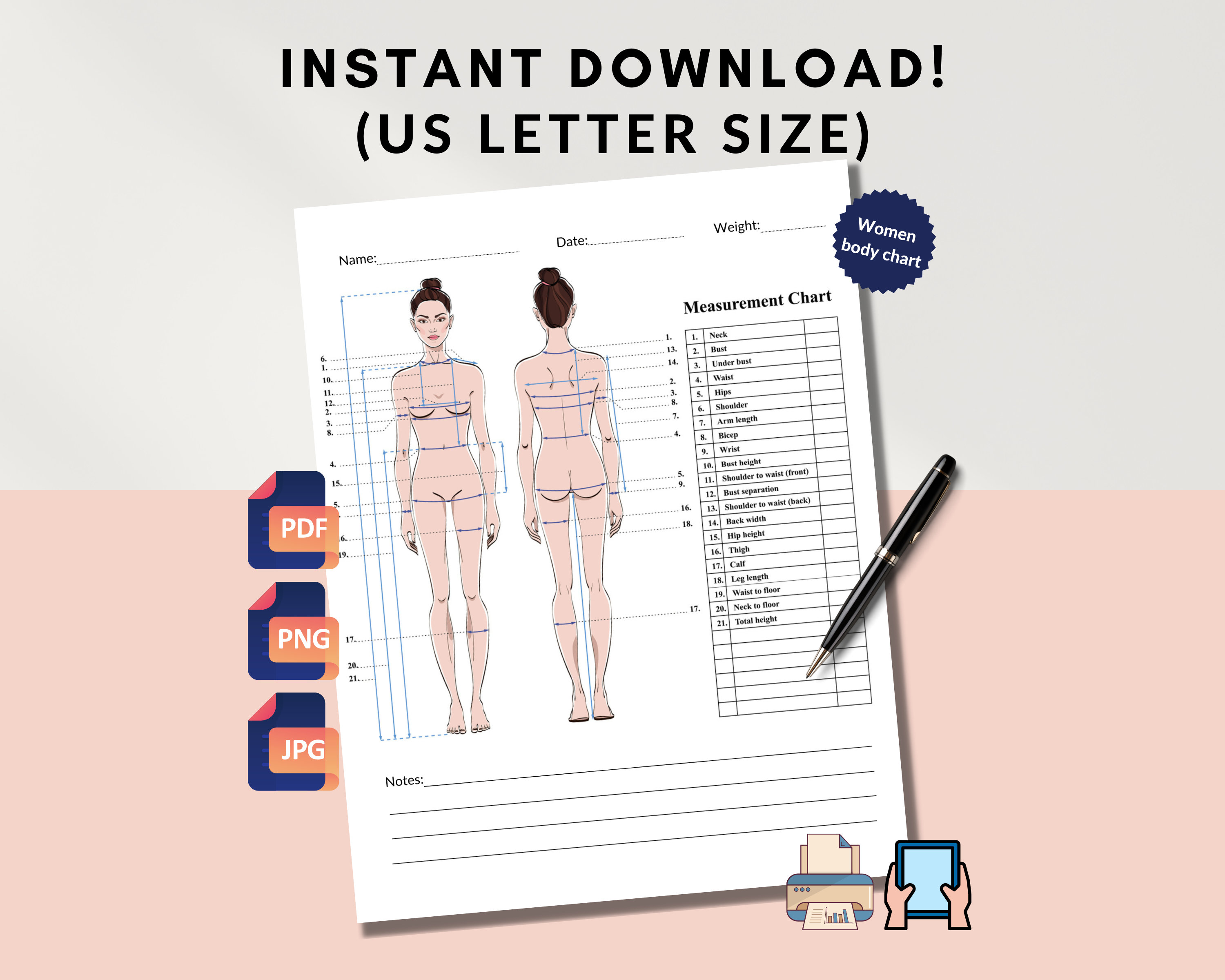 Body Measurement Chart Sheet Female Body Measurement Tracker