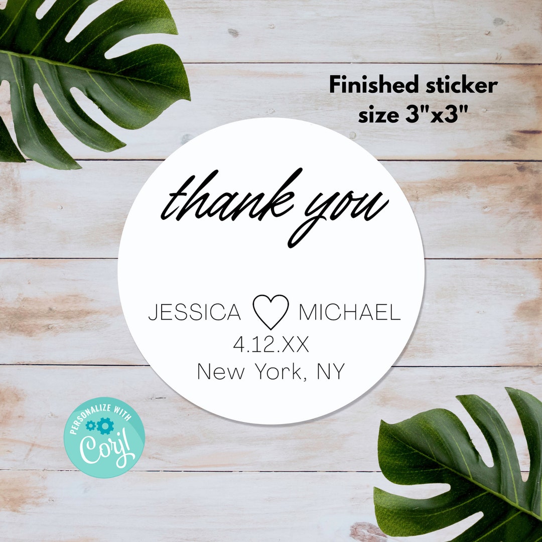 Round Wedding Stickers Printable, Circle Gift Tags Template, Favor