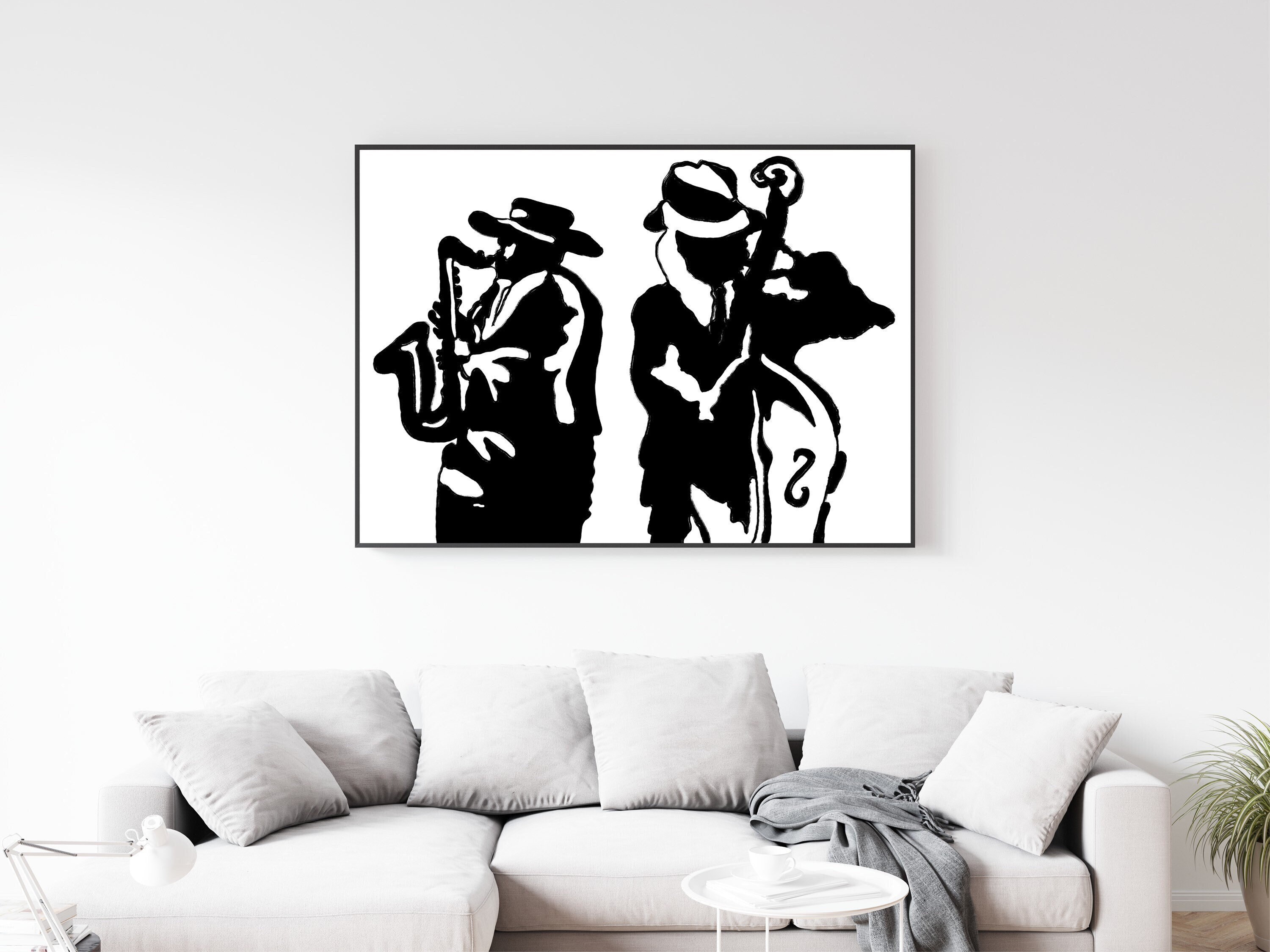 Instant Digital Download Black and White Abstract Jazz Band Silhouette