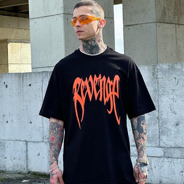 Camiseta extragrande unisex de algodón con estampado Revenge Negro