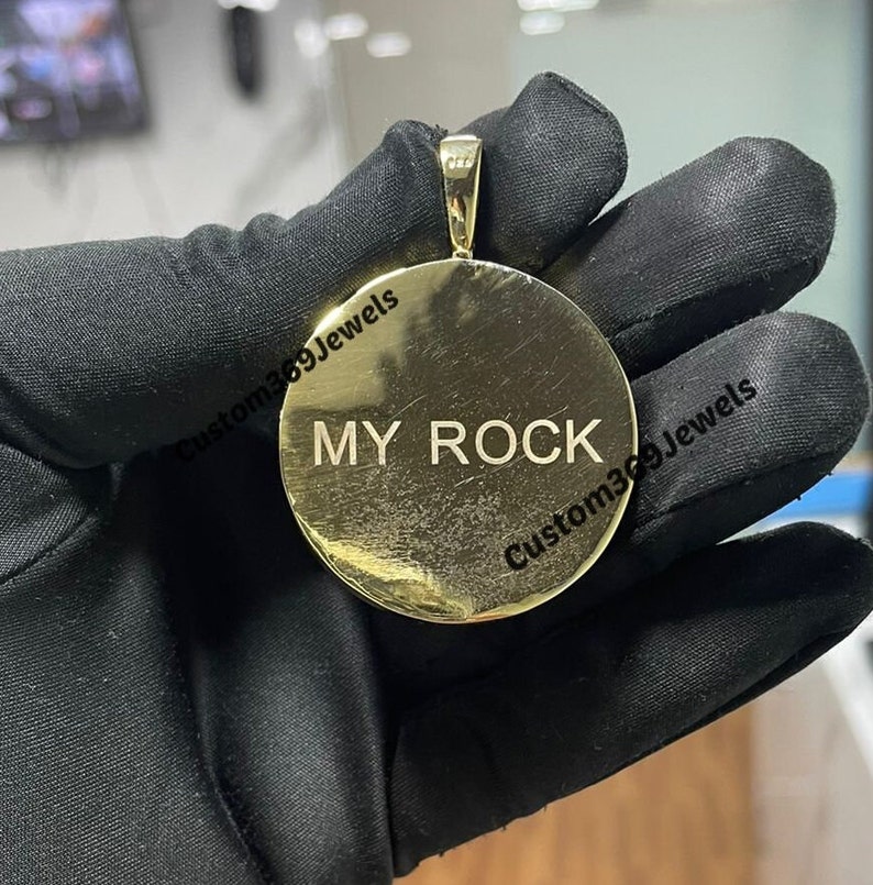 VVS Clarity Moissanite Medallion Custom Photo Memory Pendant, Solid Back W/ Custom Engrave