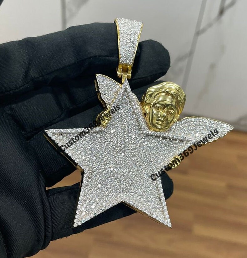 Rapper Jewelry for Him, 3D Star Angel Full Iced Out VVS Clarity Natural Moissanite Pendant