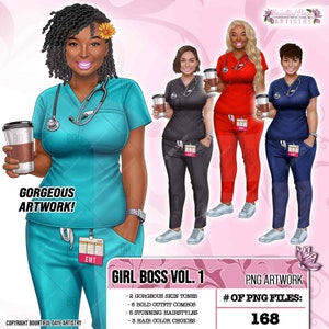 Nurse, EMT, Girl Fashion clipart, Boss Fashion clipart, Fashion Girl Clipart, Boss Girl clipart, Fashion Illustration, Afro lady clipart