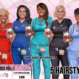 Image showing various hairstyle options for the healthcare professional woman holding a coffee artwork, offering personalization choices.