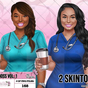 Image showing both light and medium skin tone options for the healthcare professional woman holding a coffee artwork, digital download.