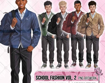 School boy clipart, Children clipart, Fashion boy clipart, Student boy clipart, African American clipart, Afro boy clipart