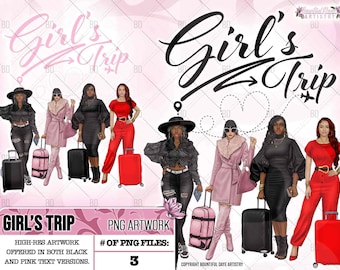 Girl's Trip, PNG Artwork, Lady Boss Clipart, Girl Boss PNG, Girl Fashion Clipart, Sistahs, Travel Clipart