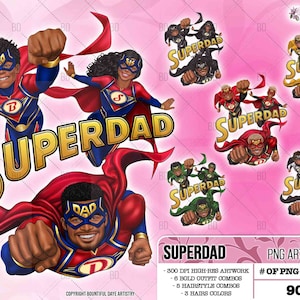 Super Dad, Superhero, Father&#39;s Day clipart, Father son clipart, Dad clipart, Family clipart, Man clipart, Boy clipart, African american png