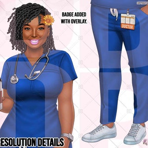 High-resolution detailed image of a healthcare professional woman holding a cup of coffee, showing fine details of the artwork, digital download.