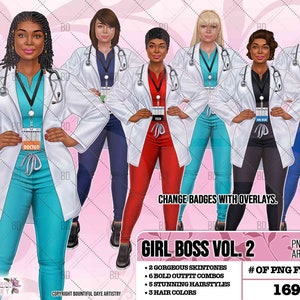 Doctor, RN, EMT Girl Fashion clipart, Boss Fashion clipart, Fashion Girl Clipart, Boss Girl clipart, Fashion Illustration, Afro lady clipart