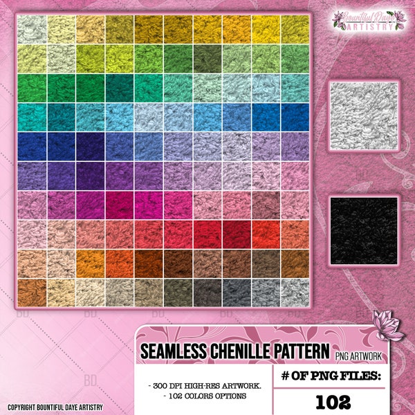 100 Color Seamless Chenille Digital Repeat Pattern - Fabric Patterns - Fuzzy Texture - Printable - Realistic Patch Wool Backgrounds