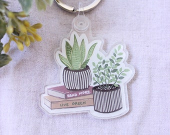 Book and Plant Acrylic Keychain | Unique Gift Idea | Cute Accessories | Backpack Purse Keychain