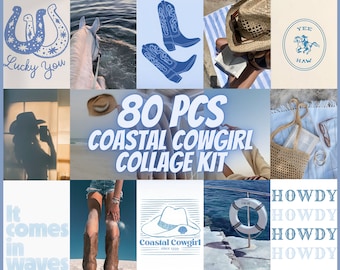 80 PCS Coastal Cowgirl Aesthetic Collage Kit Vintage Wall Prints Coastal Grandma Decor Preppy Coastal Room Decor Beachy Posters Trendy