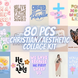 80 PCS Christian Collage Kit Aesthetic Bible Verse Wall Art Jesus Faith Prints Soft Tones Modern Spiritual Room Decor Inspirational Posters