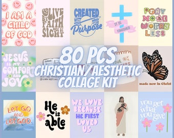 Christian Collage Kit, Bible Verse Prints (80 PCS) (Digital Download)