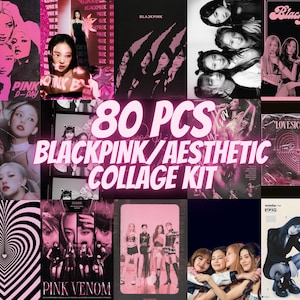 Kit de collage estético de 80 piezas de Blackpink, impresiones de pared de K-Pop, decoración de habitación femenina, carteles pastel y atrevidos, vibraciones coreanas elegantes, arte de pared de moda