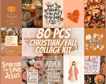 80 PCS Fall Christian Collage Kit: Bible Verse Decor (Digital Download)