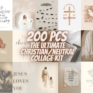Christian Aesthetic Collage Kit (100+ Prints) - Neutral Bible Verse Decor (Digital Download)