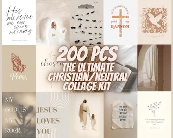 Christian Aesthetic Collage Kit (100+ Prints) - Neutral Bible Verse Decor (Digital Download)