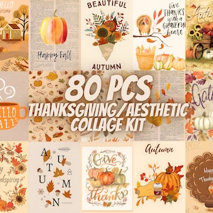 100+stk Thanksgiving Ästhetisches Collage Kit | Herbstästhetik | Herbst Wand Kunst | Herbst Raumdekor | Vintage Ästhetische | Thanksgiving Wandkunst