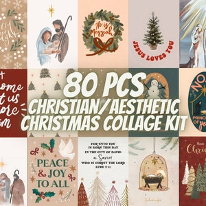 Kit de 80 collages cristianos estéticos, de invierno y navideños, descarga digital, con versículos bíblicos, Jesús, decoración cristiana y natividad.
