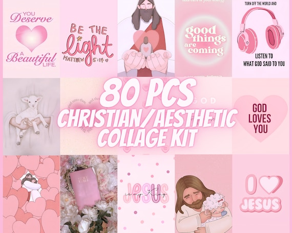 Christian Collage Kit, 80 Pink Bible Verse Prints (Digital Download)