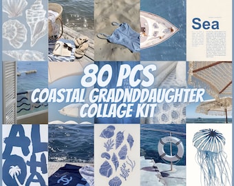 80 PCS Coastal Granddaughter Aesthetic Collage Kit Vintage Wall Prints Coastal Grandma Art Decor Coastal Cowgirl Coastal Room Decor Posters