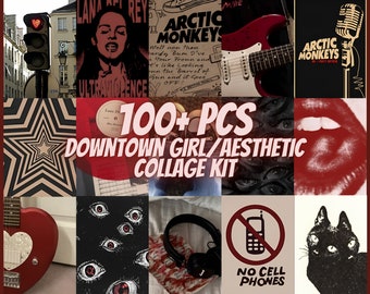 Kit de collage estético de chicas del centro de la ciudad (más de 100 piezas), pósteres urbanos de estilo grunge Y2K, decoración de habitación femenina y moderna, arte de pared genial, arte Y2K