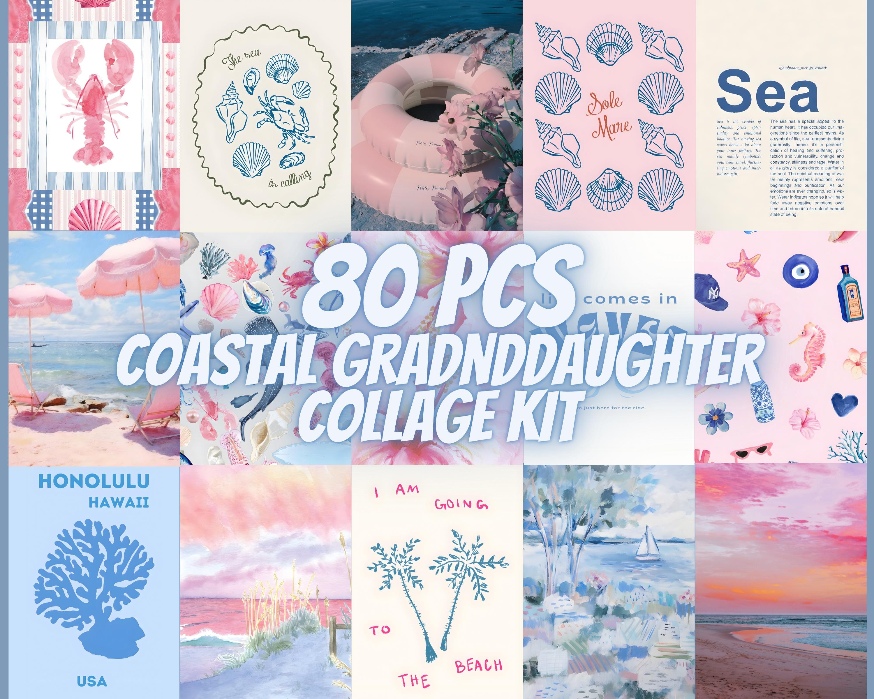 80 PCS Coastal Granddaughter Aesthetic Collage Kit Vintage Wall Prints Coastal Grandma Decor Coastal CowGirl Art Coastal Room Decor Posters