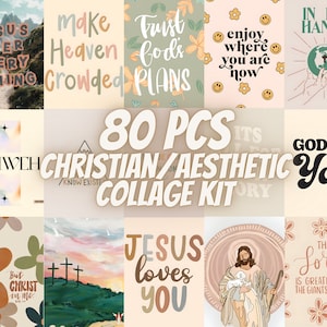 80 PCS Christian Aesthetic Collage Kit Bible Verse Wall Jesus Faith Prints Minimal Spiritual Decor Modern Room Posters Inspirational Style